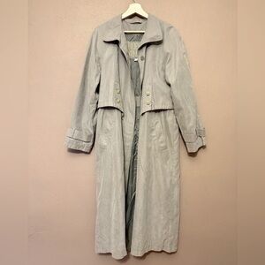 Fleet Street Vintage Womens Gray Long Button Down Trench Coat Size 8 Gold Detail